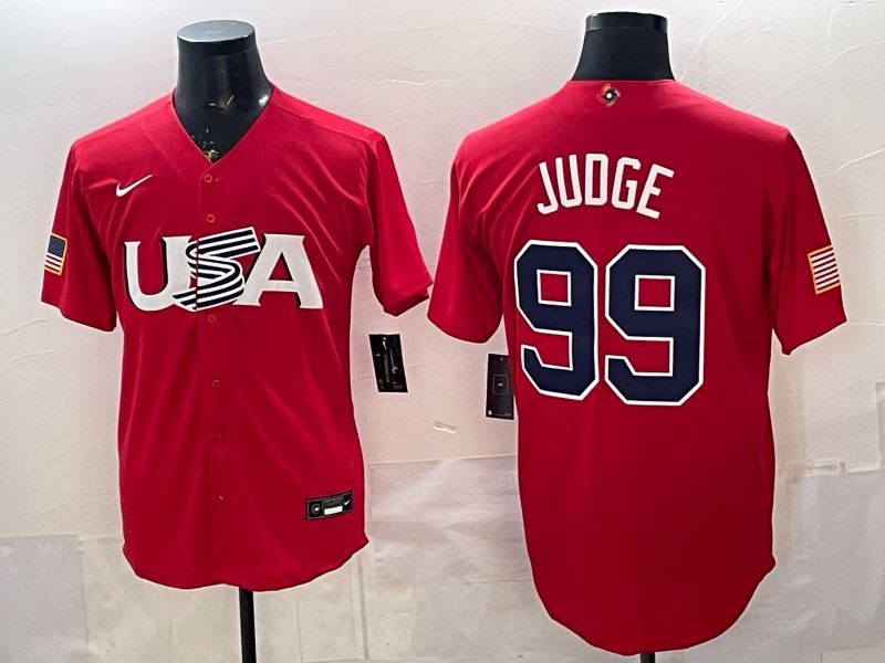Men 2026 World Cub USA #99 Judge Red Nike MLB Jersey style 001